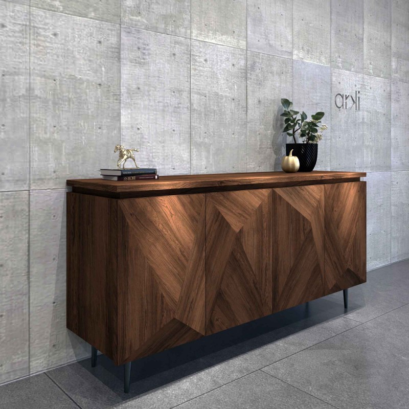 Faceted Veneer Side Board